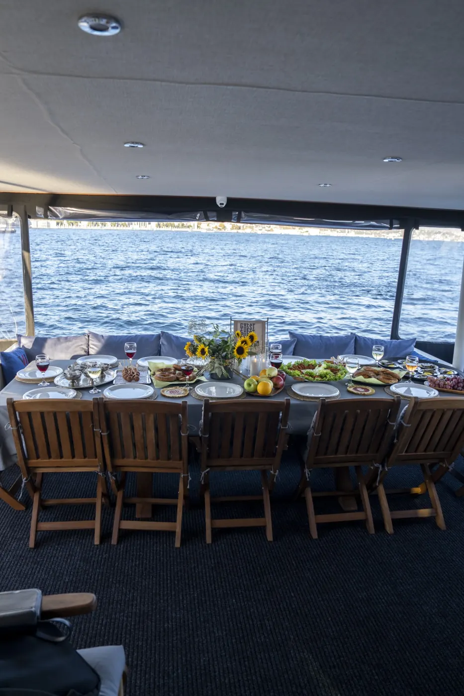 Event table set-up on the yacht