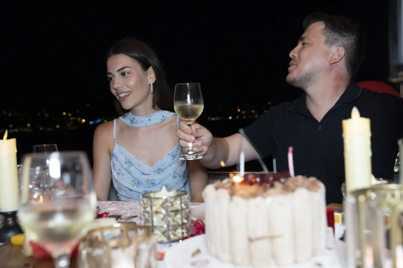 Birthday cake on a Bosphorus yacht