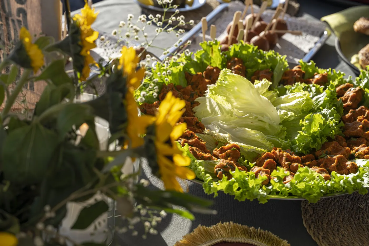 Breakfast table with flowers on a private yacht